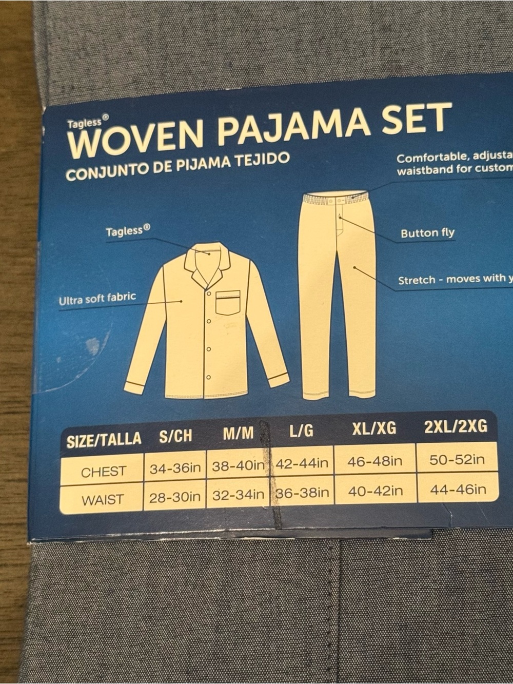 Hanes Mens Pajama Set Size M Blue Stretch Woven Button Shirt Pants Sleepwear NWT - Picture 4 of 5